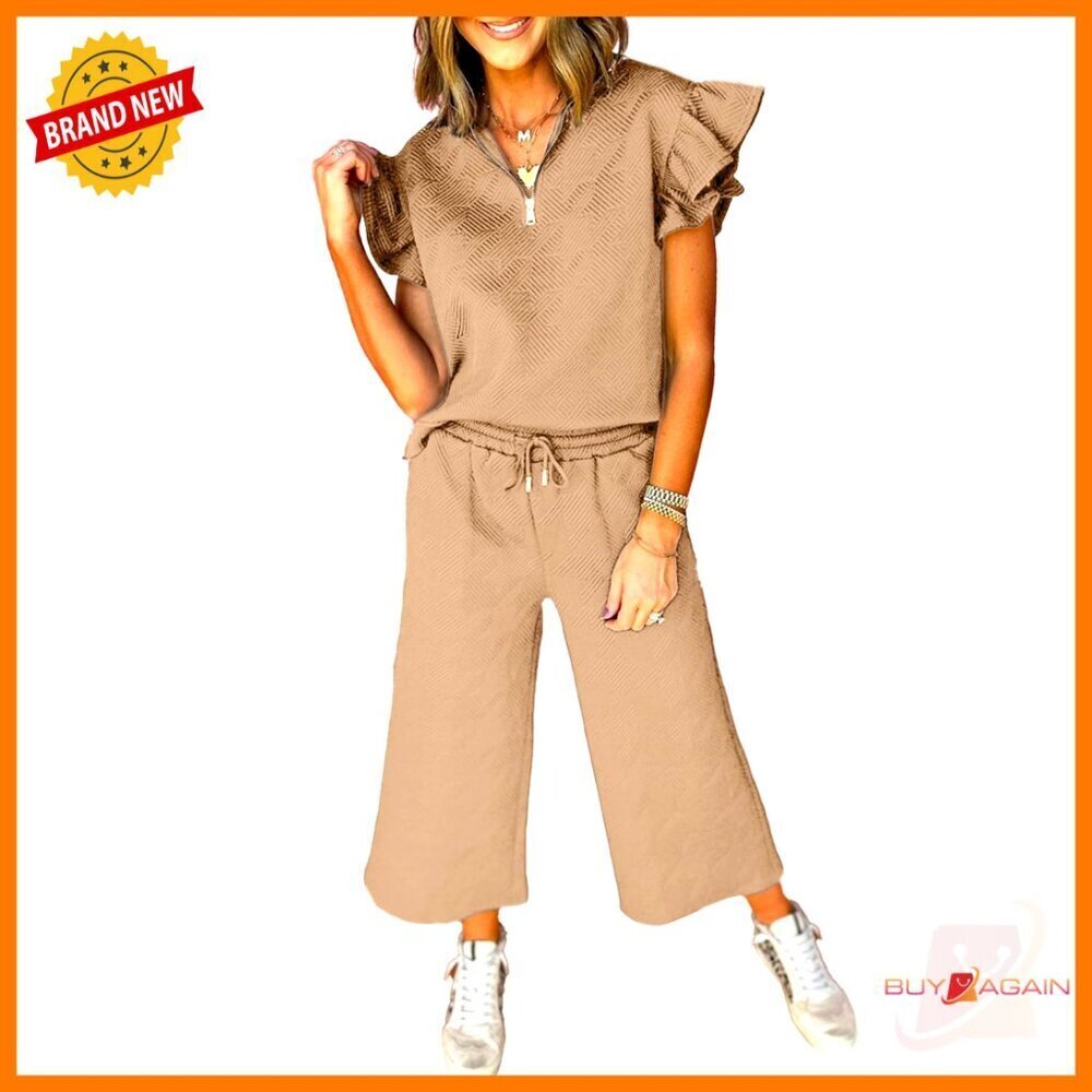Chic Ruffle Collar Polo Lounge Set Trendy Matching Outfit Casual Wear
